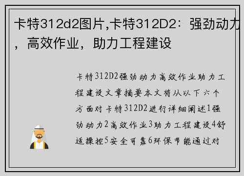 卡特312d2图片,卡特312D2：强劲动力，高效作业，助力工程建设
